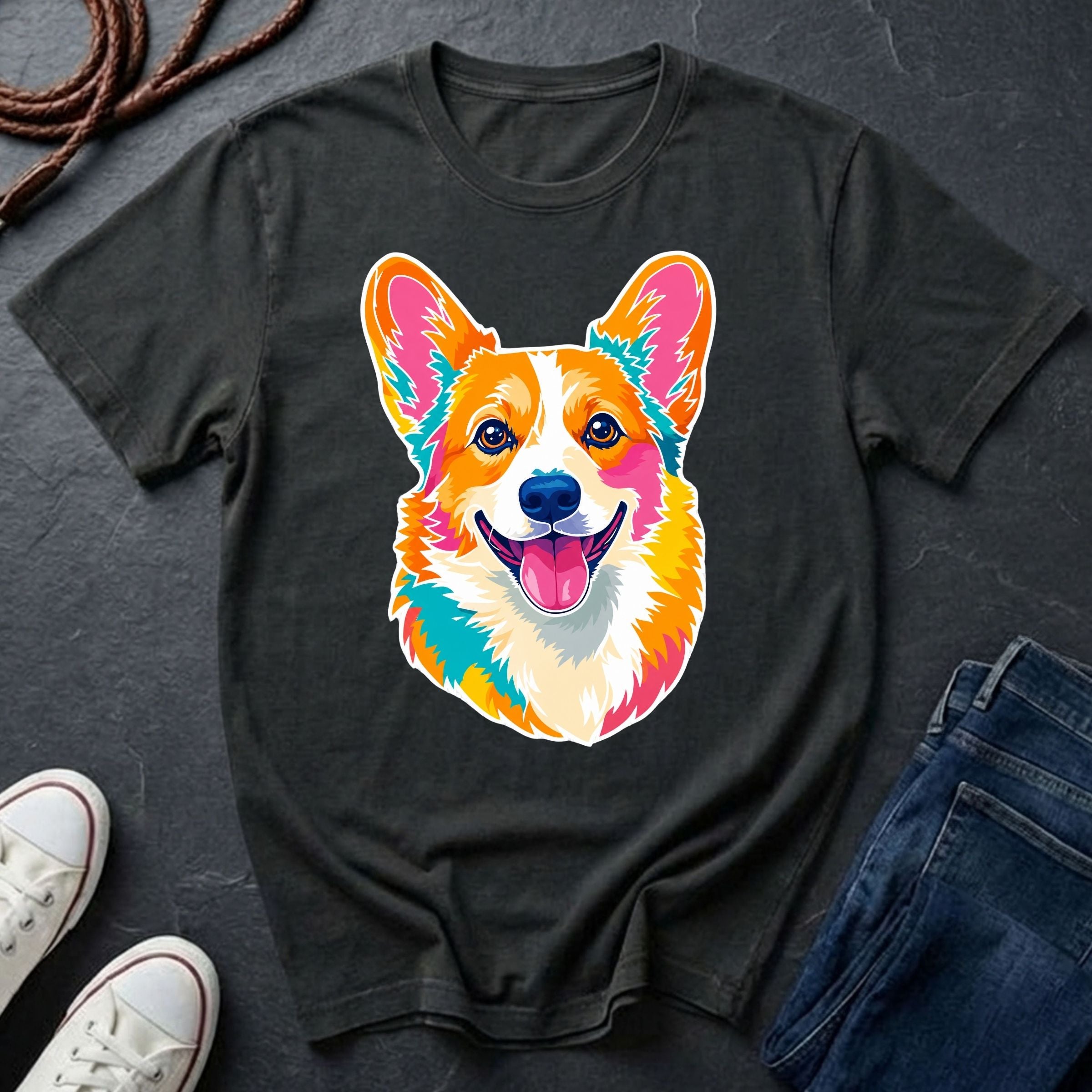 Corgi Graphic Pop Art Shirt — Bold Colorful Dog Portrait Tee — Comfort Colors 1717