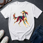 Saluki Pop Art t-shirt design featuring colorful elegant sighthound silhouette on Comfort Colors tee