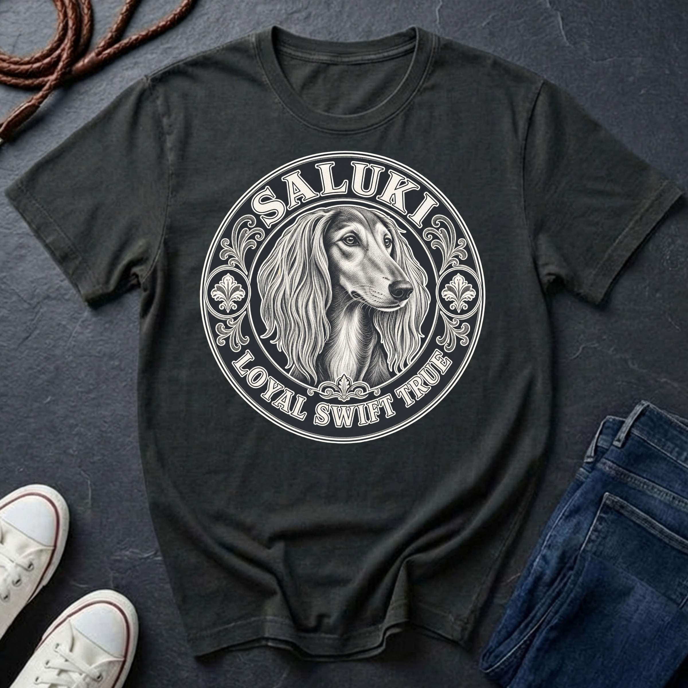 Saluki Heritage Badge Shirt — Loyal Swift True Dog Breed Tee — Comfort Colors 1717