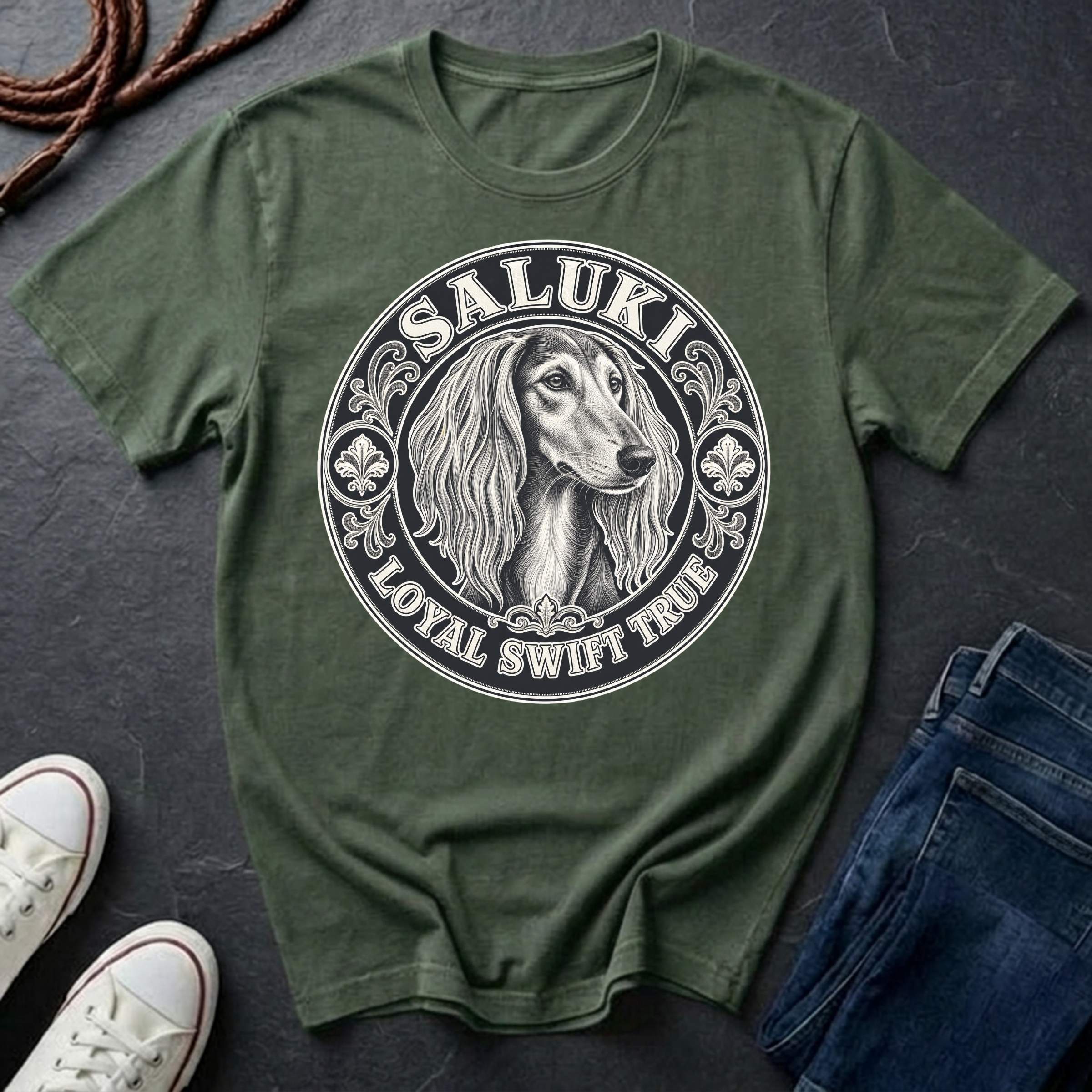 Saluki Heritage Badge Shirt — Loyal Swift True Dog Breed Tee — Comfort Colors 1717