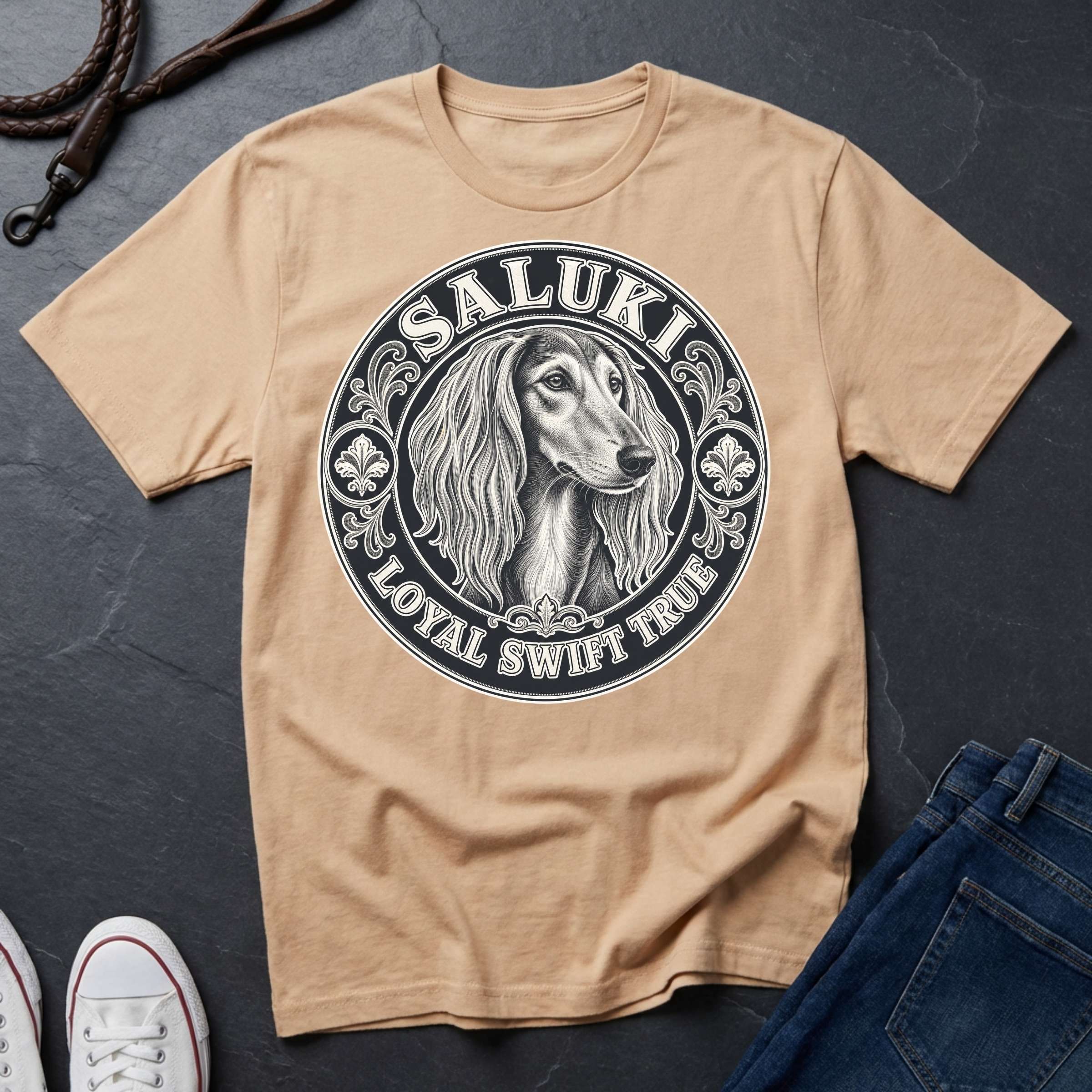 Saluki Heritage Badge Shirt — Loyal Swift True Dog Breed Tee — Comfort Colors 1717