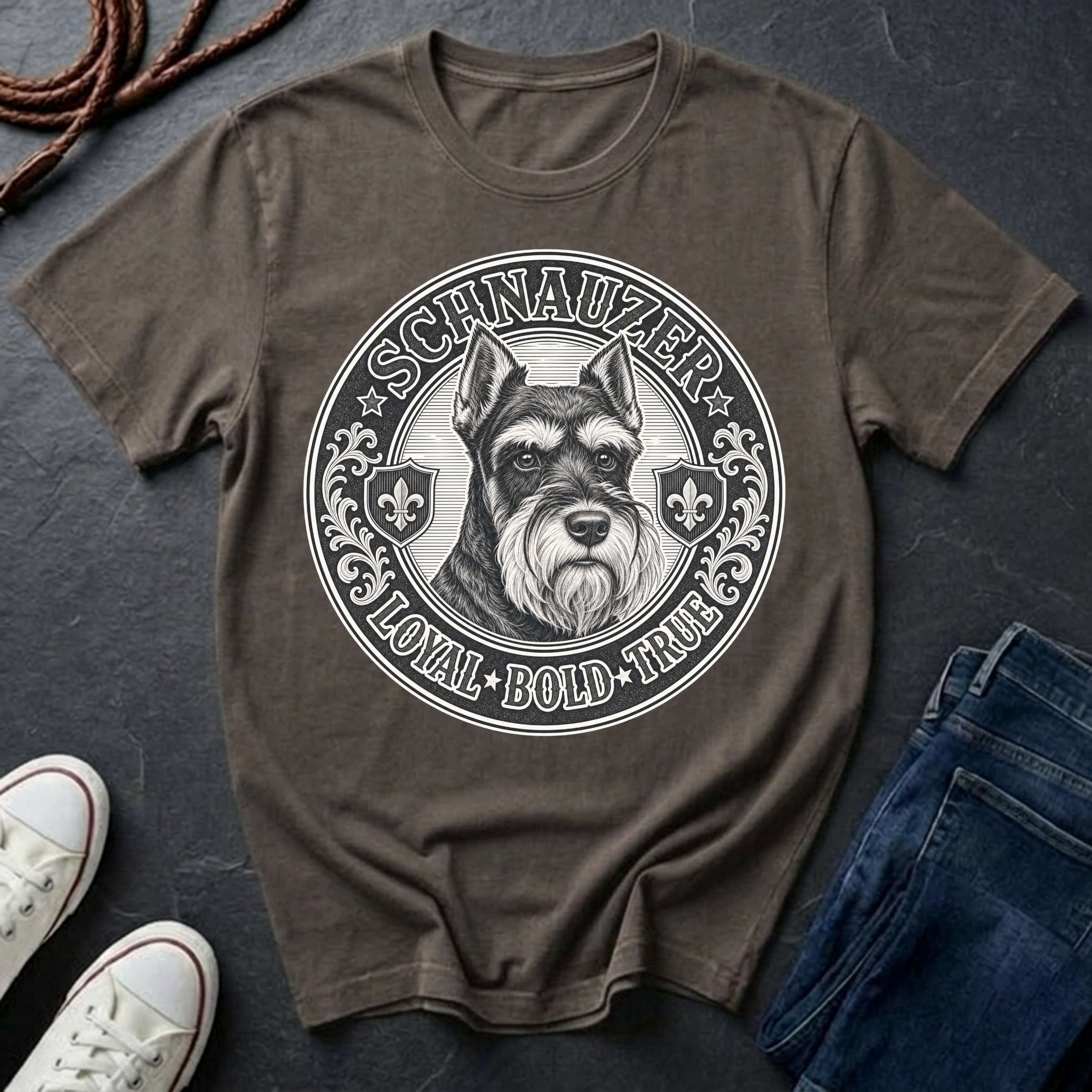 Miniature Schnauzer Heritage Badge Shirt — Loyal Bold True Dog Breed Tee — Comfort Colors 1717