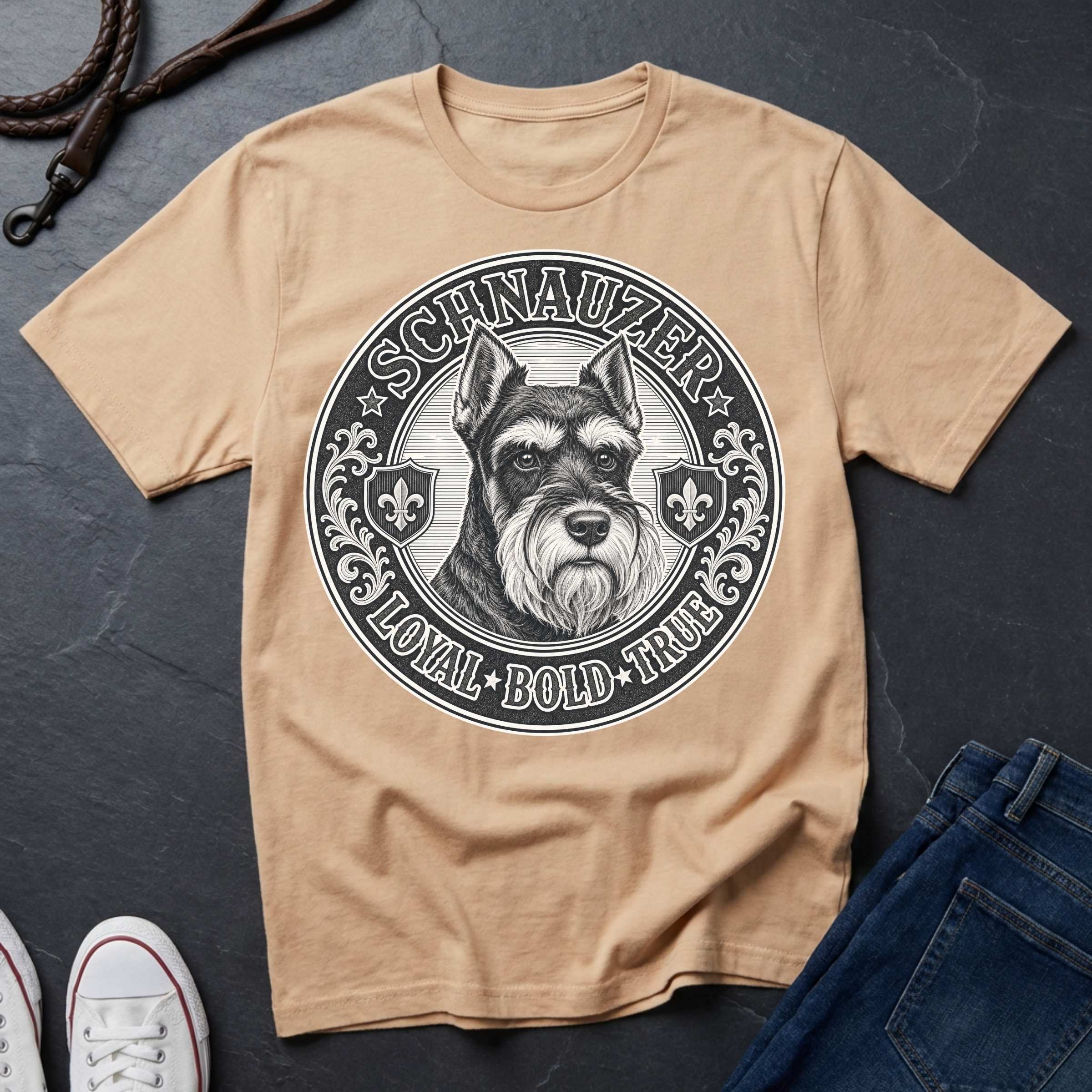 Miniature Schnauzer Heritage Badge Shirt — Loyal Bold True Dog Breed Tee — Comfort Colors 1717