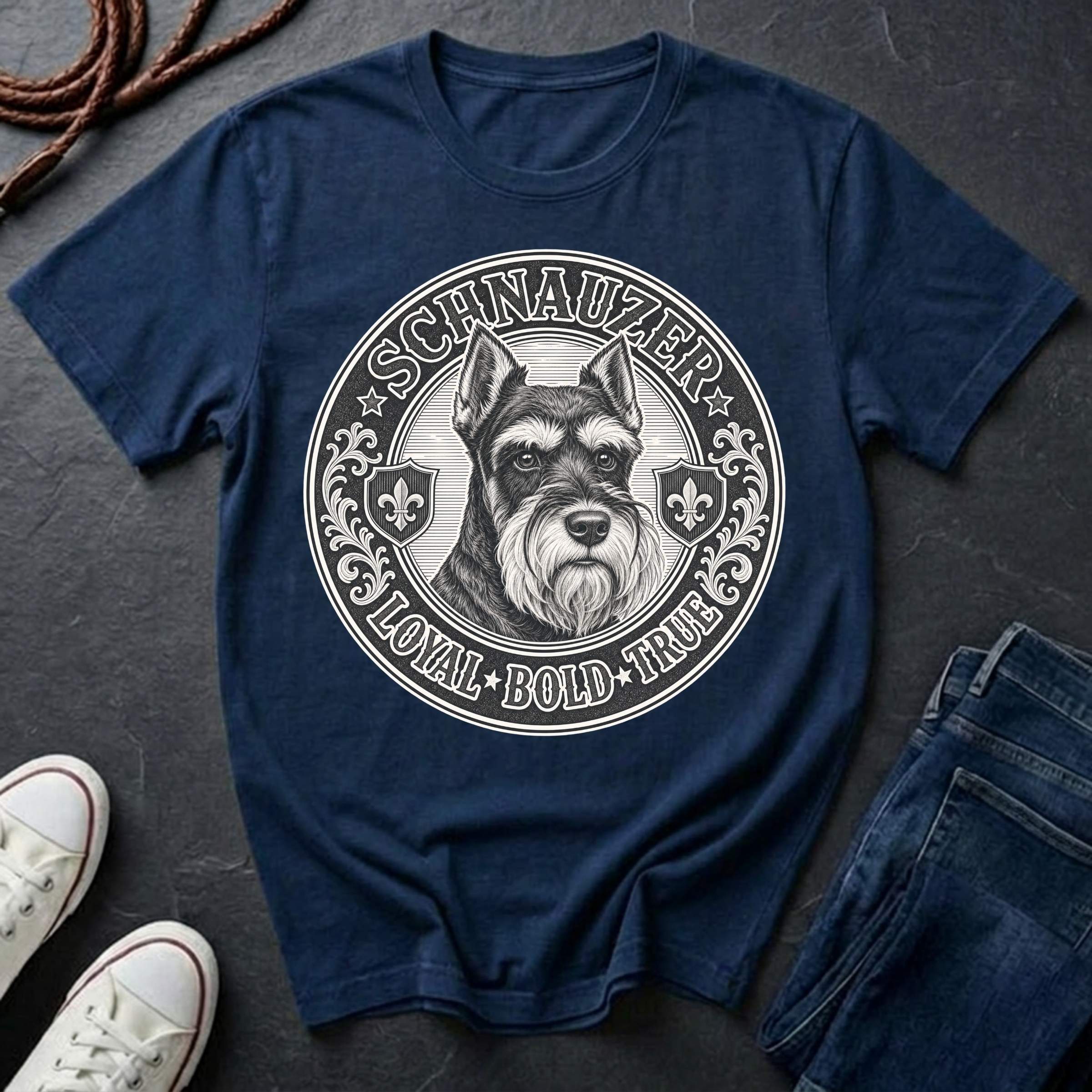Miniature Schnauzer Heritage Badge Shirt — Loyal Bold True Dog Breed Tee — Comfort Colors 1717