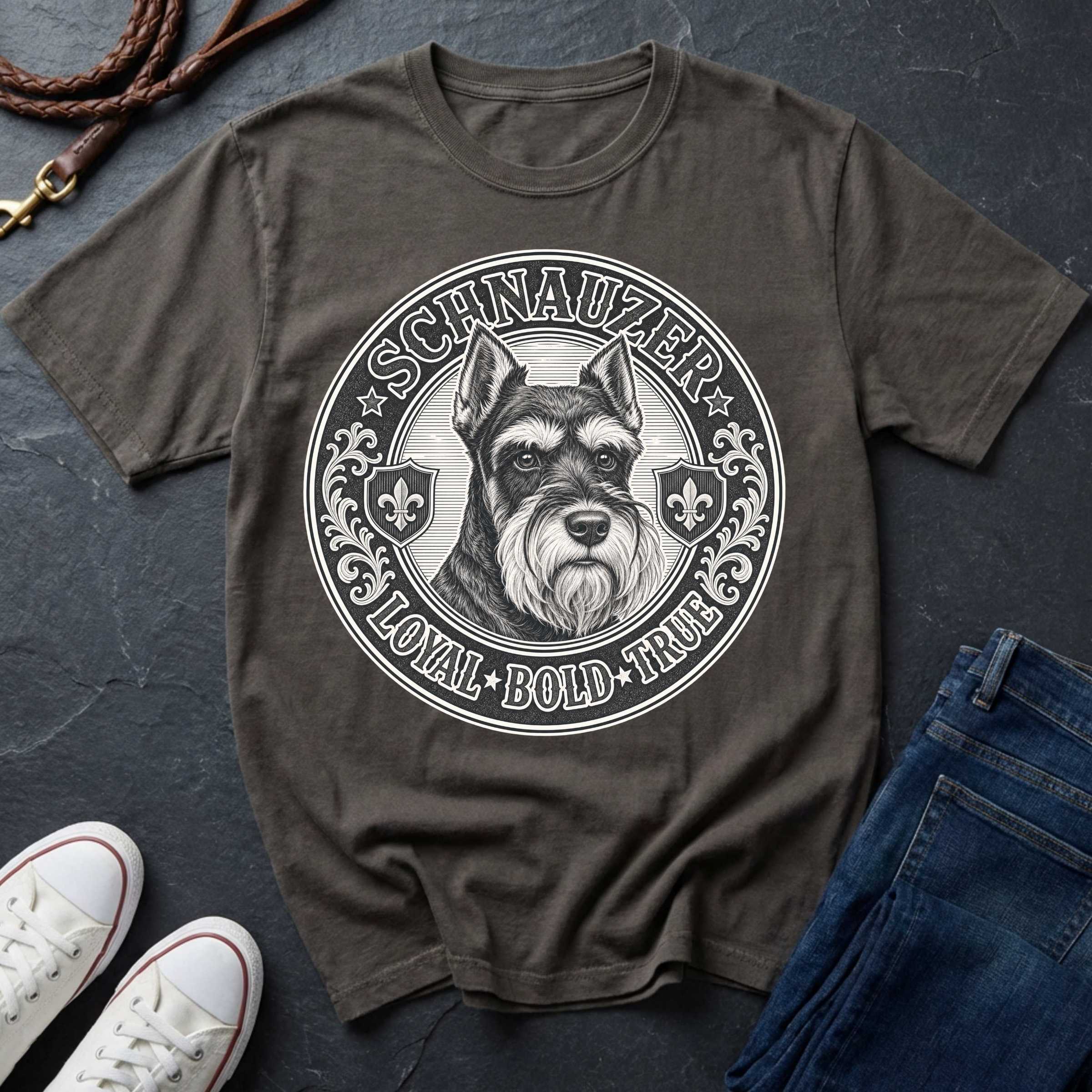 Miniature Schnauzer Heritage Badge Shirt — Loyal Bold True Dog Breed Tee — Comfort Colors 1717