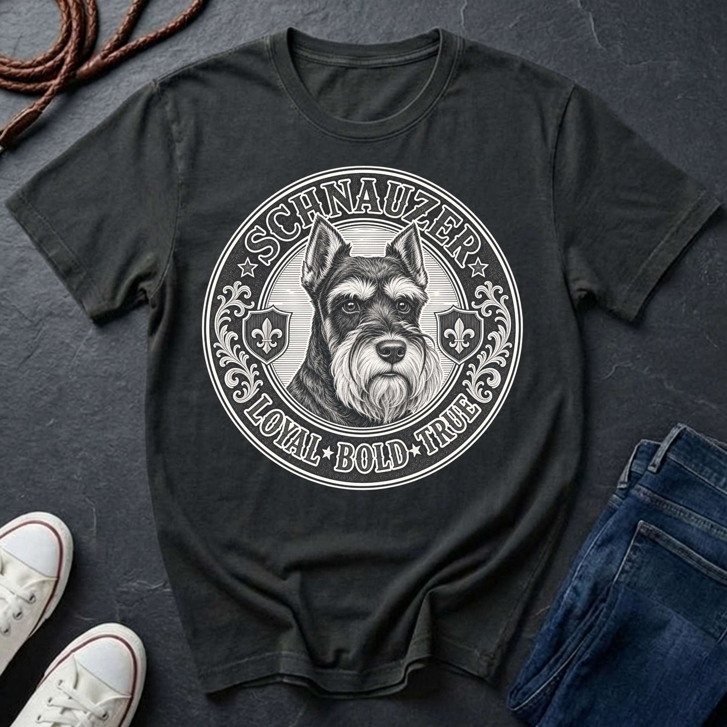 Miniature Schnauzer Heritage Badge Shirt — Loyal Bold True Dog Breed Tee — Comfort Colors 1717
