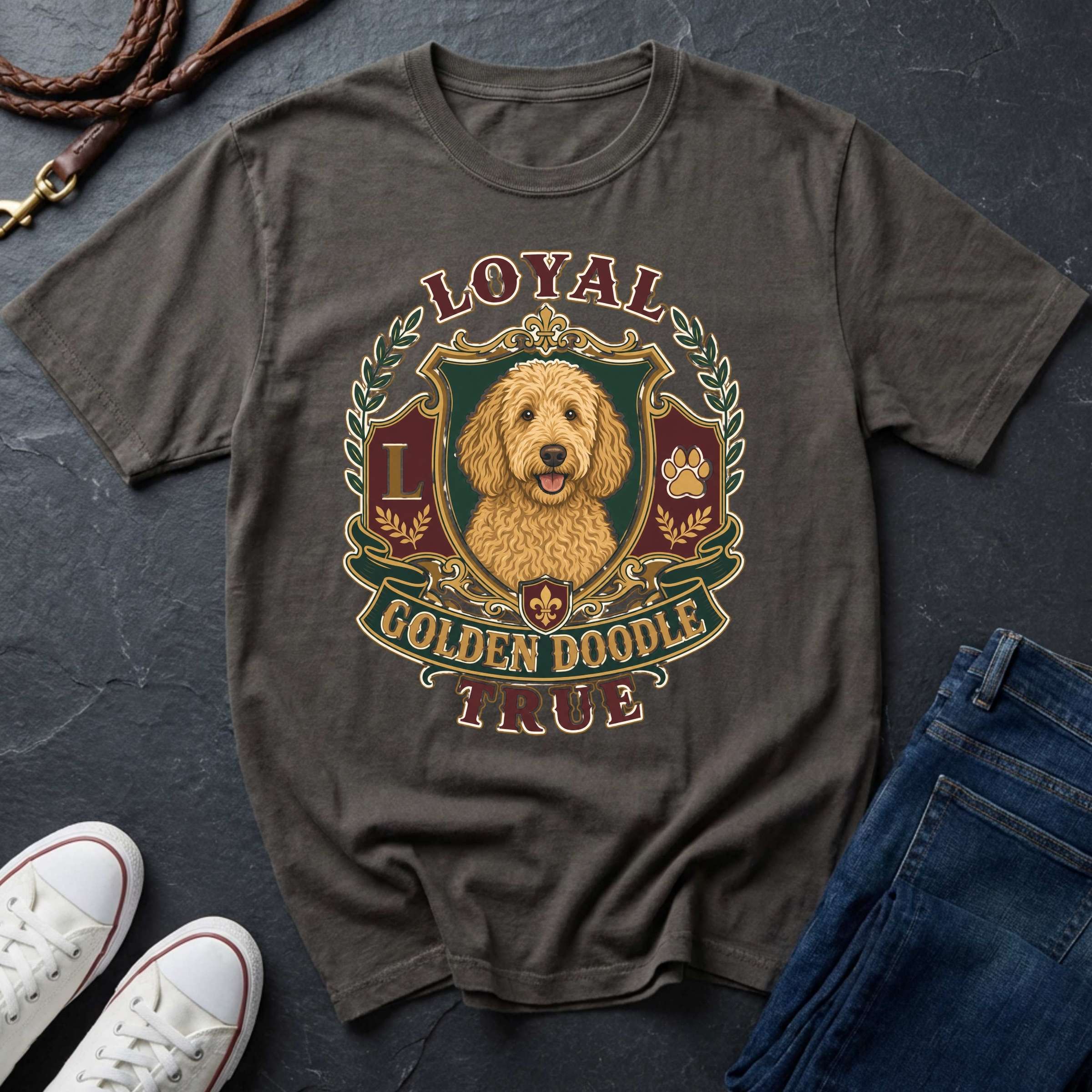 Goldendoodle Heritage Badge Shirt — Loyal Bold True — Comfort Colors 1717