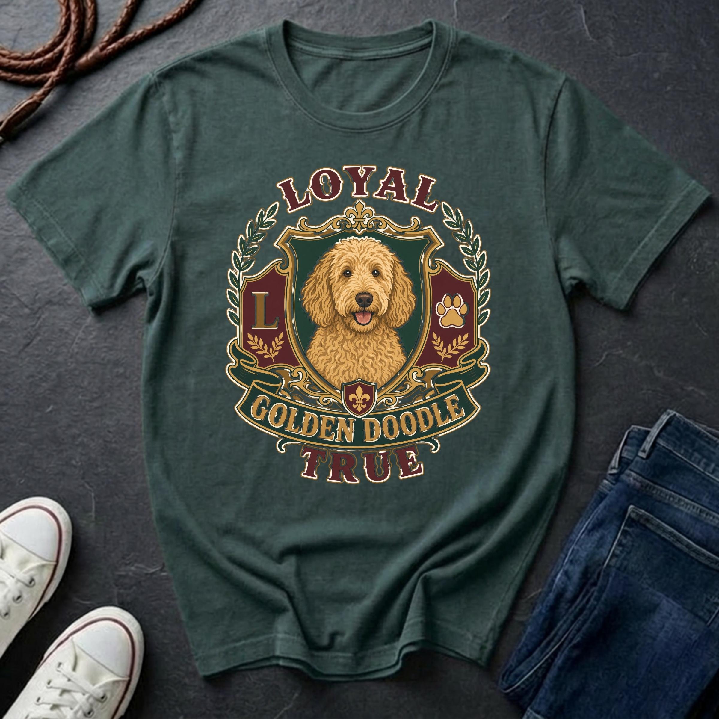 Goldendoodle Heritage Badge Shirt — Loyal Bold True — Comfort Colors 1717