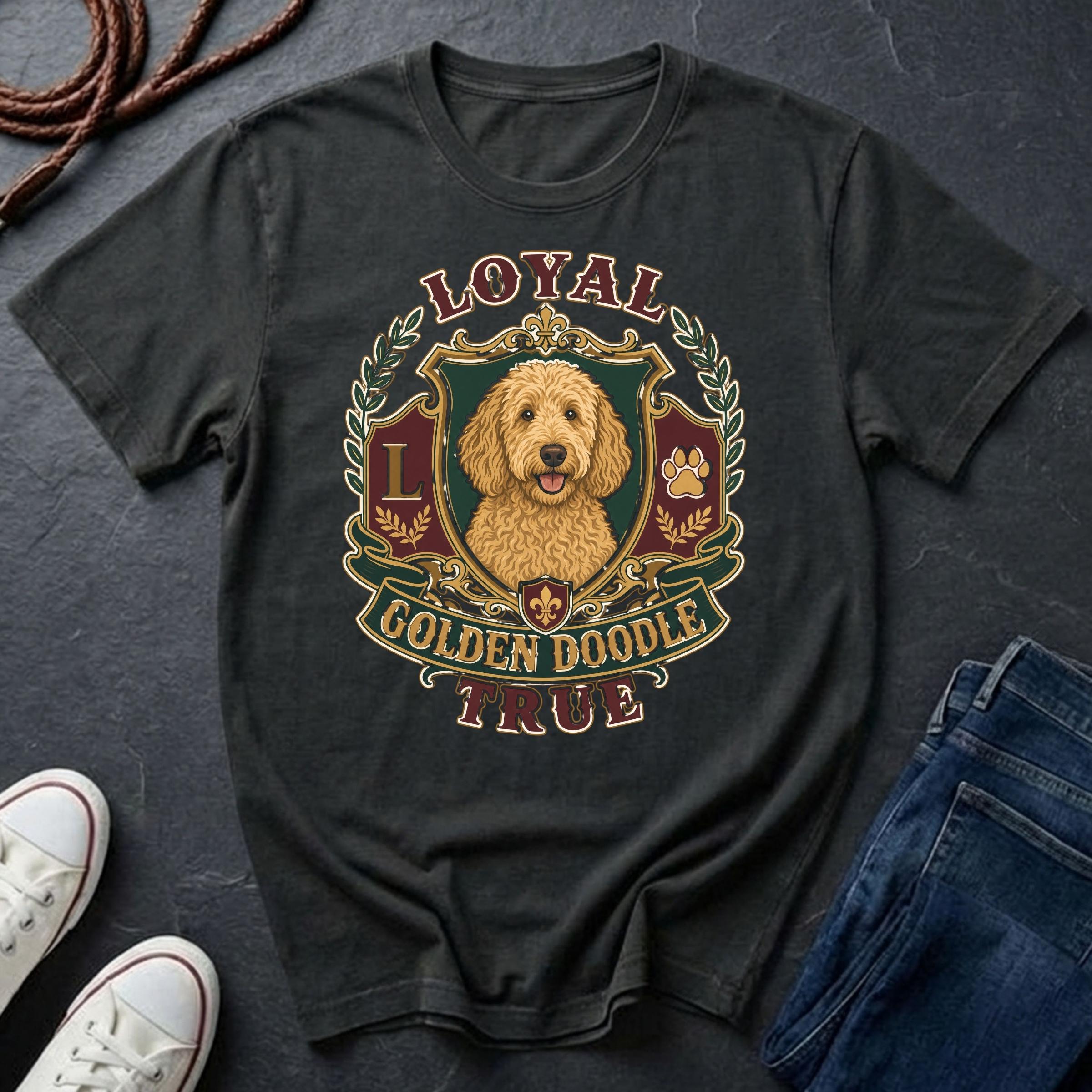 Goldendoodle Heritage Badge Shirt — Loyal Bold True — Comfort Colors 1717