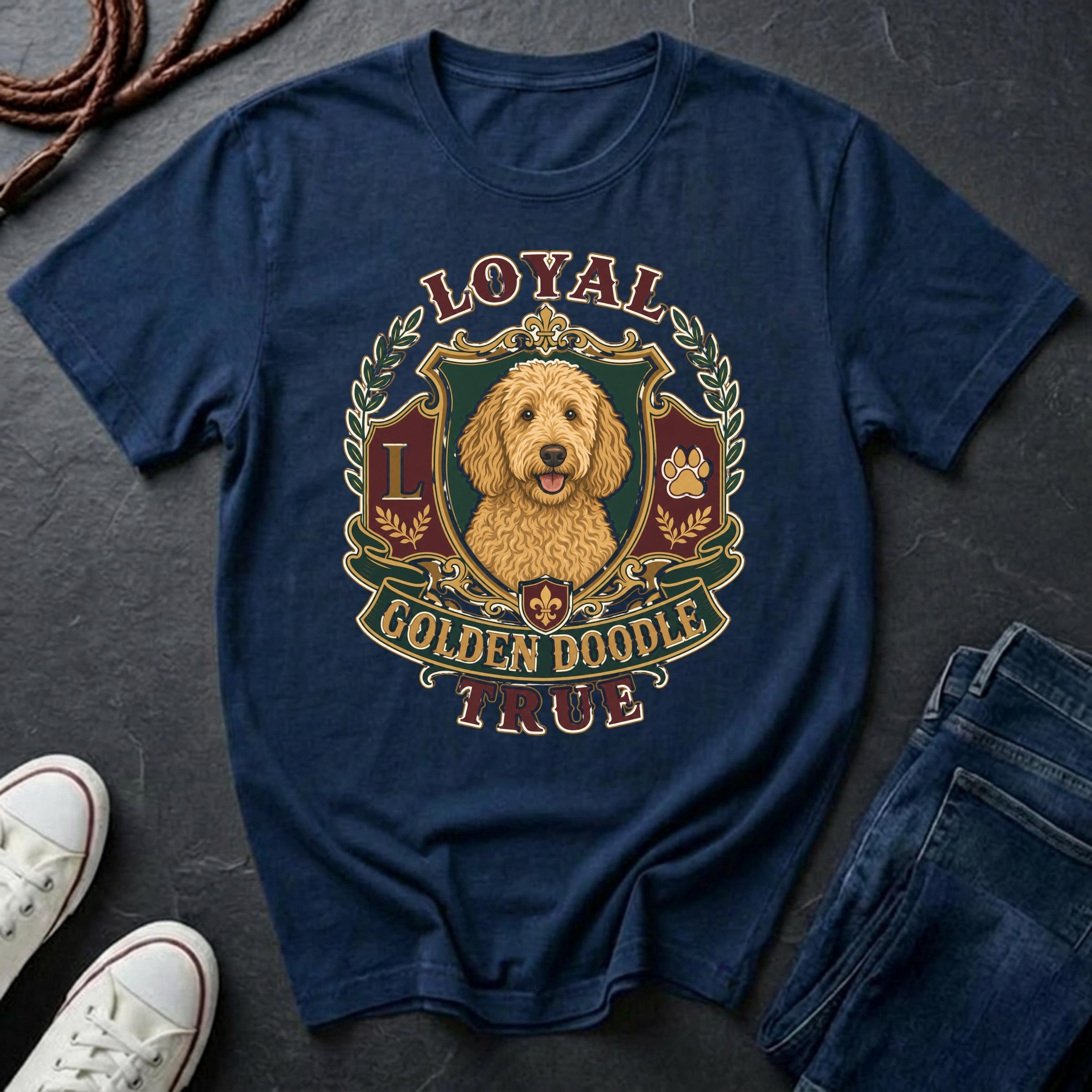 Goldendoodle Heritage Badge Shirt — Loyal Bold True — Comfort Colors 1717