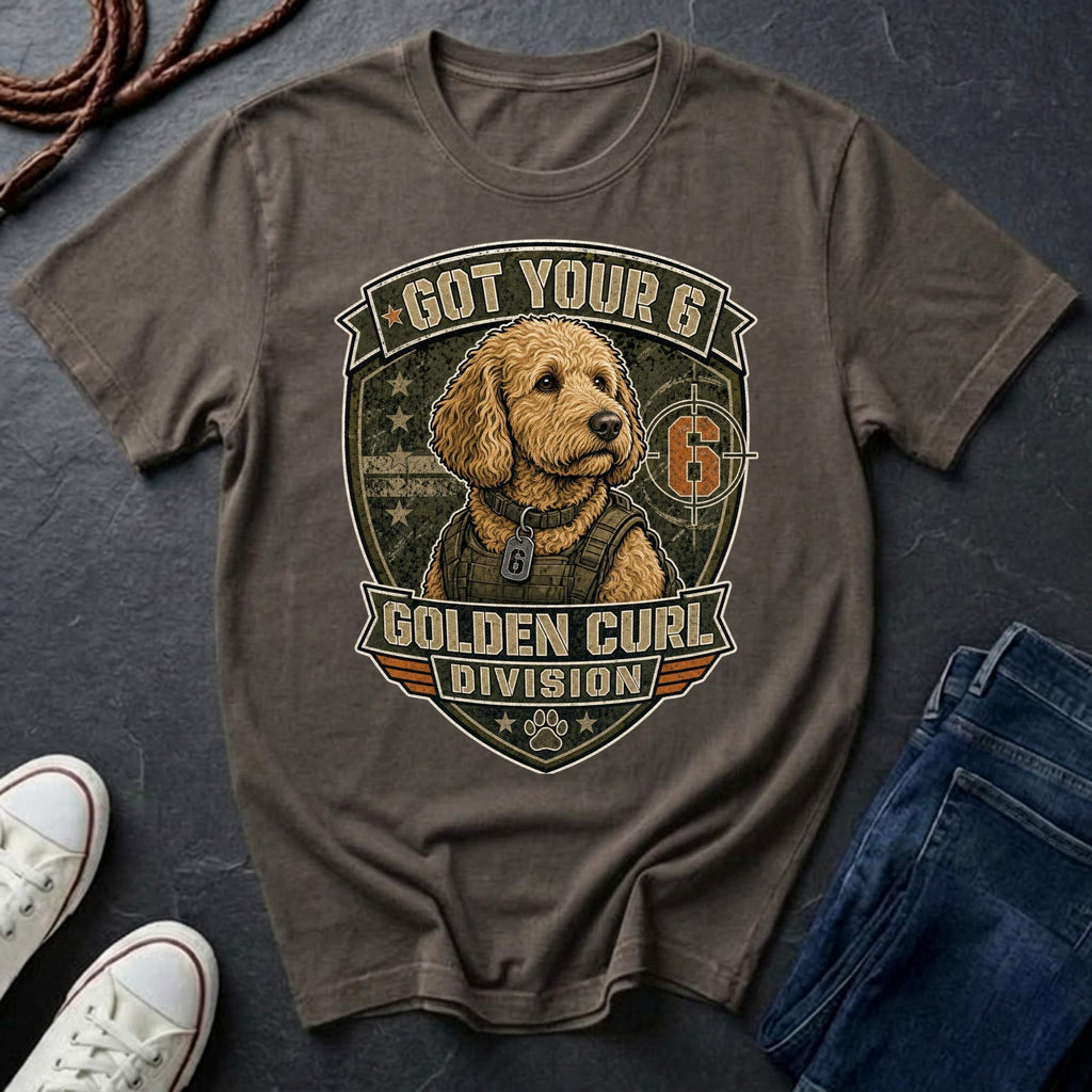 Goldendoodle "Got Your 6" T-Shirt — Golden Curl Division — Comfort Colors 1717