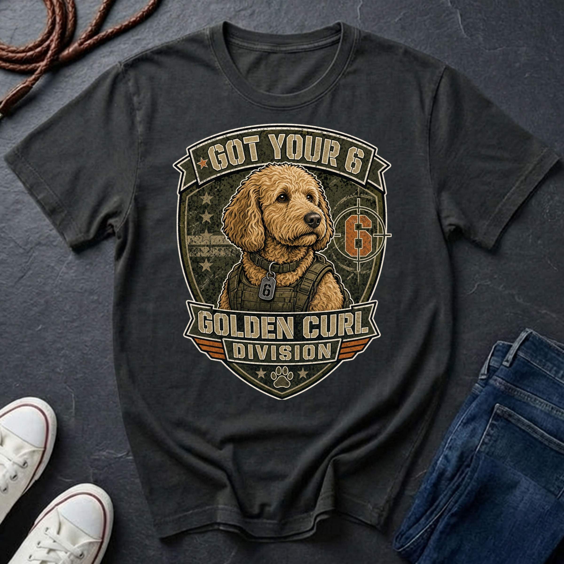 Goldendoodle "Got Your 6" T-Shirt — Golden Curl Division — Comfort Colors 1717