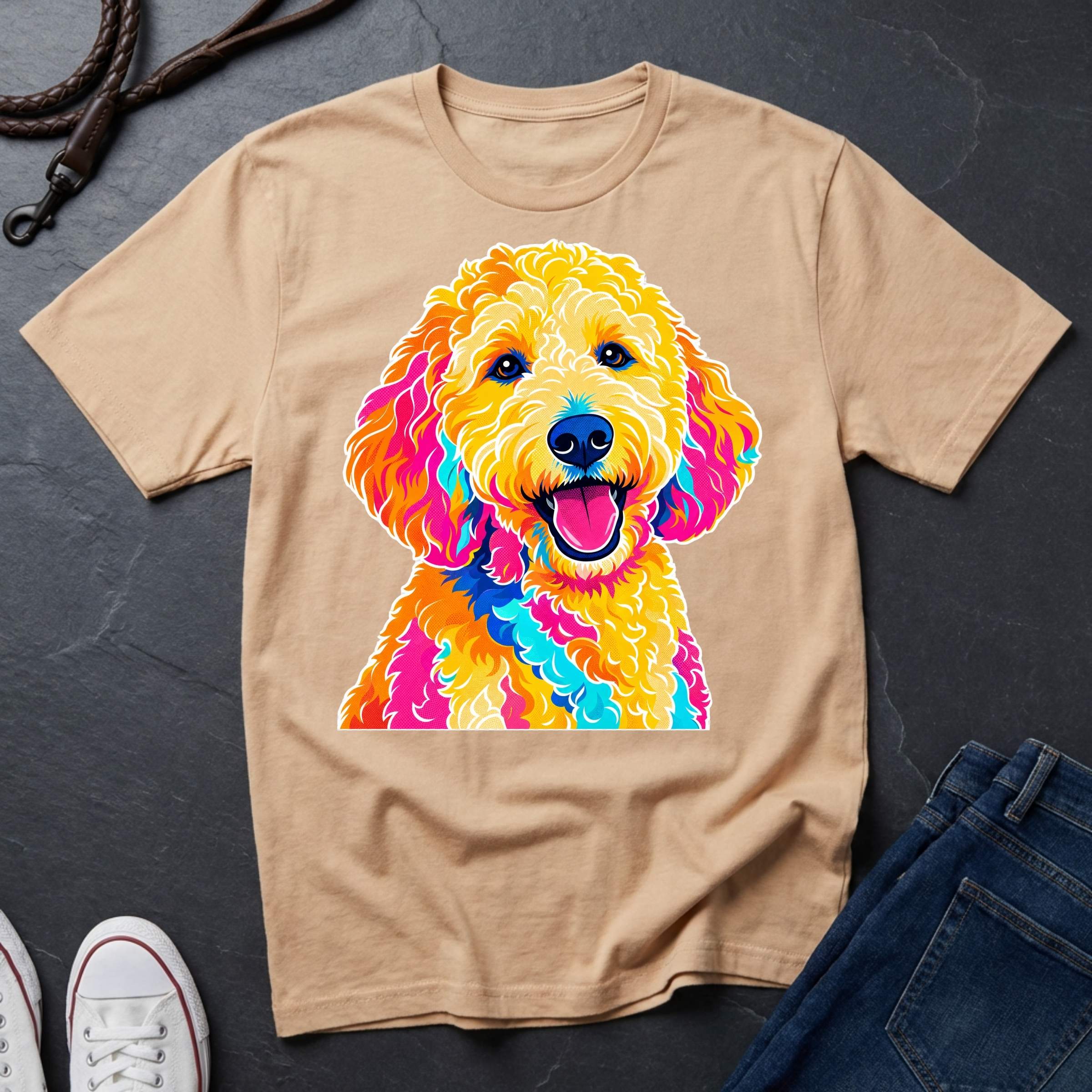 Goldendoodle Graphic Pop Art Shirt — Bold Colorful Dog Portrait Tee — Comfort Colors 1717