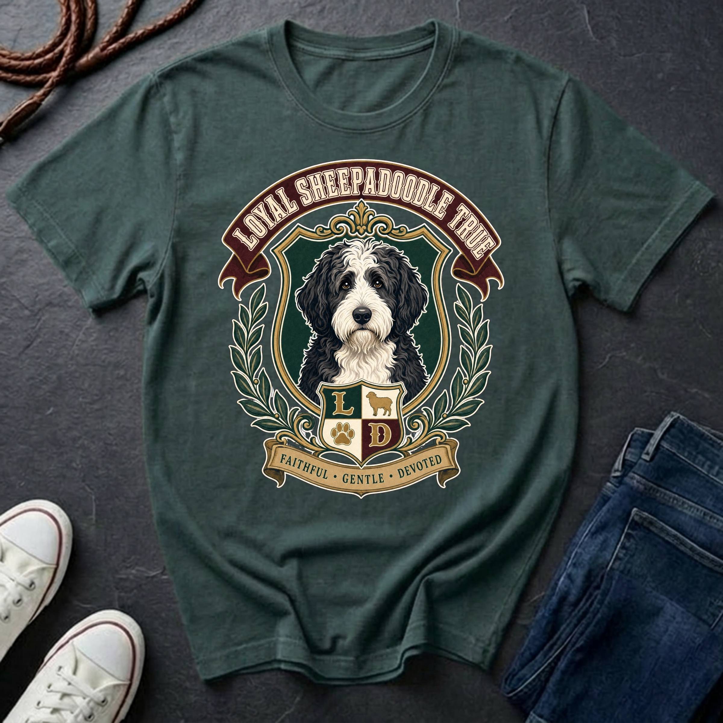 Sheepadoodle Heritage Badge Shirt — Loyal Bold True — Comfort Colors 1717