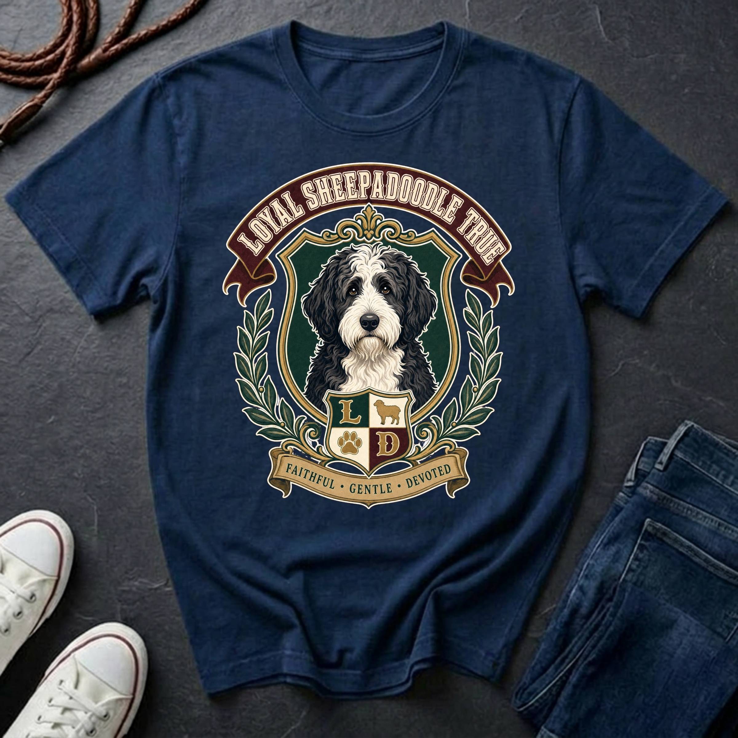 Sheepadoodle Heritage Badge Shirt — Loyal Bold True — Comfort Colors 1717