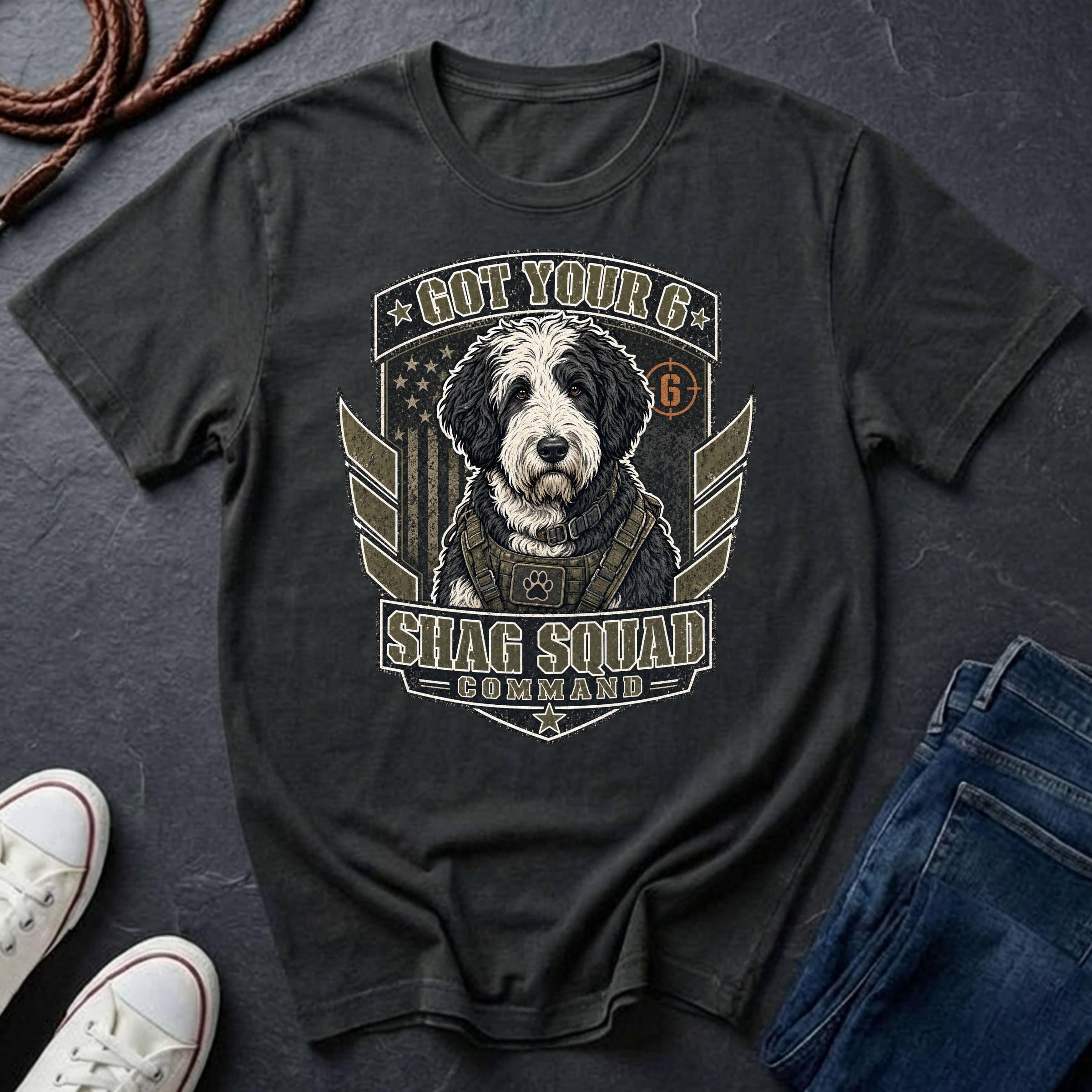 Sheepadoodle "Got Your 6" T-Shirt — Shag Squad Command — Comfort Colors 1717