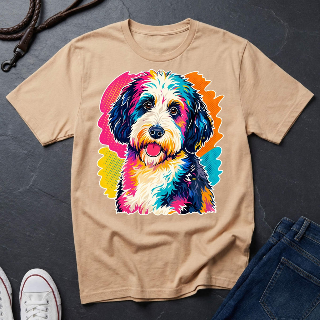 Sheepadoodle Graphic Pop Art Shirt — Bold Colorful Dog Portrait Tee — Comfort Colors 1717