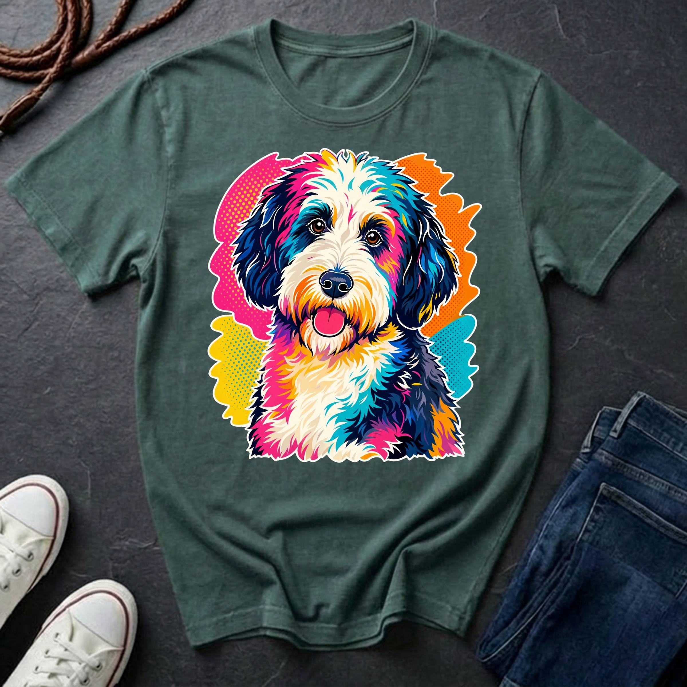 Sheepadoodle Graphic Pop Art Shirt — Bold Colorful Dog Portrait Tee — Comfort Colors 1717