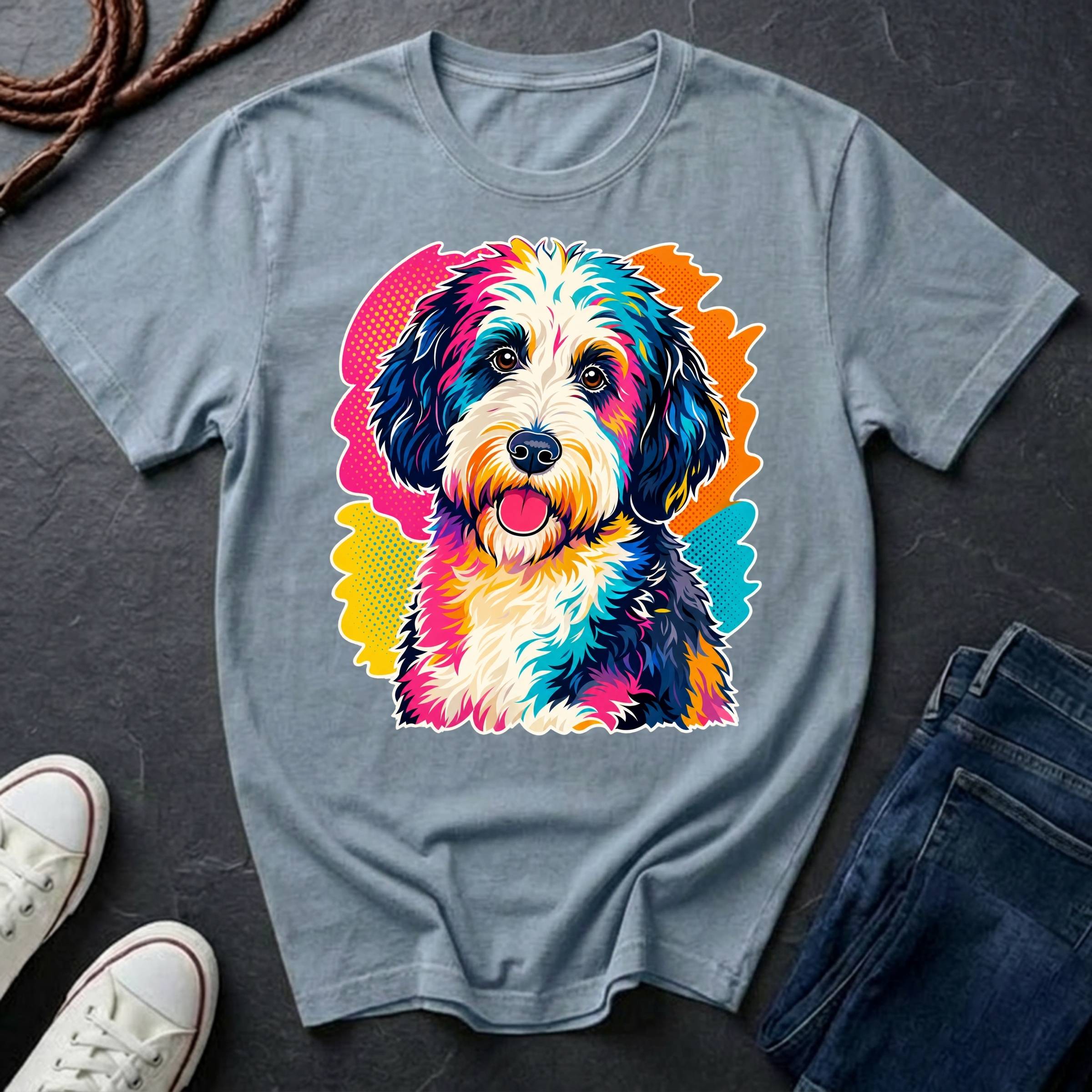 Sheepadoodle Graphic Pop Art Shirt — Bold Colorful Dog Portrait Tee — Comfort Colors 1717