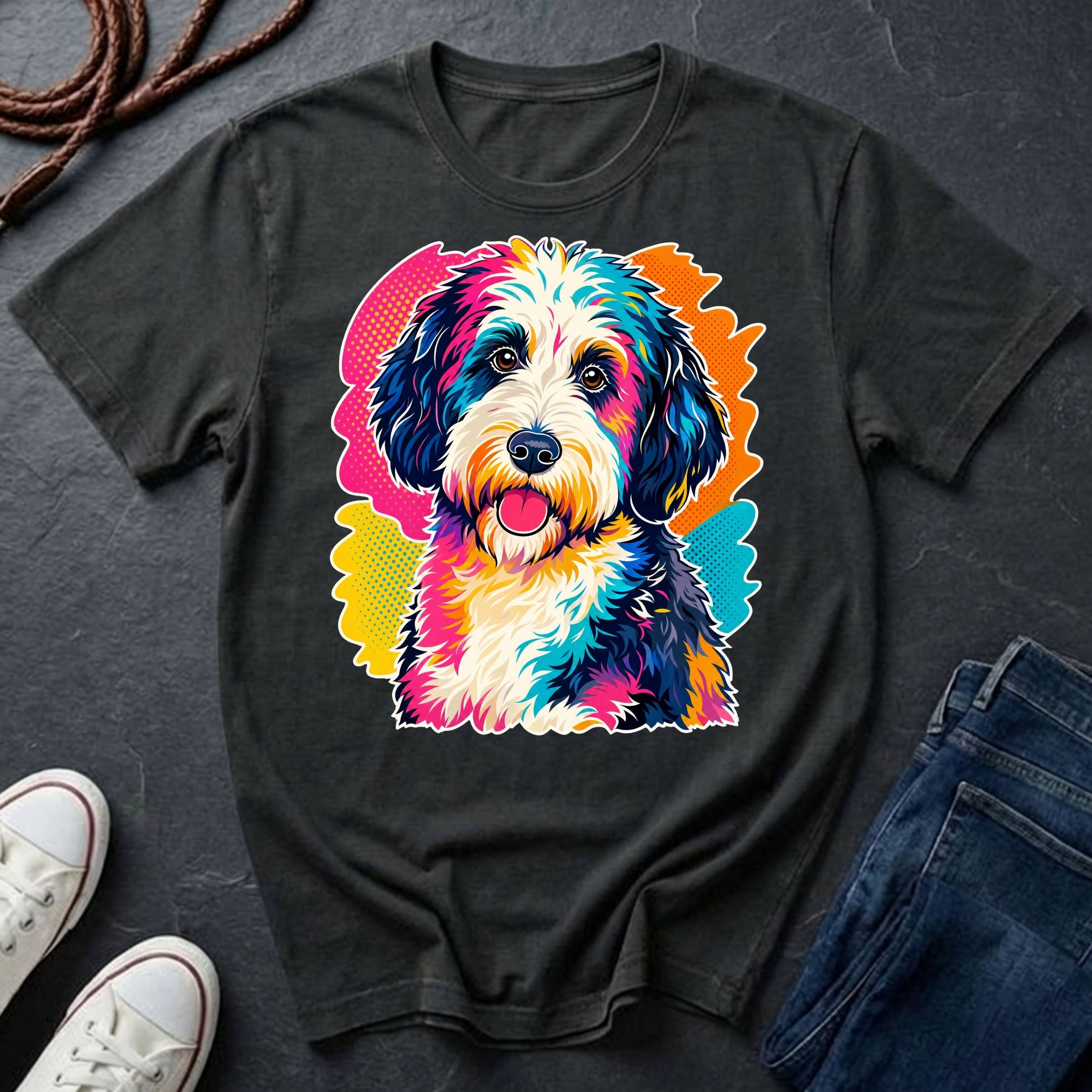 Sheepadoodle Graphic Pop Art Shirt — Bold Colorful Dog Portrait Tee — Comfort Colors 1717