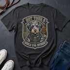 Aussiedoodle "Got Your 6" t-shirt design featuring a tactical distressed badge portrait of an Aussiedoodle on a Comfort Colors tee