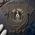 Bernedoodle Got Your 6 t-shirt design featuring a distressed tactical badge with military stencil text on Comfort Colors tee

