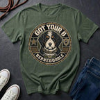 Bernedoodle Got Your 6 t-shirt design featuring a distressed tactical badge with military stencil text on Comfort Colors tee
