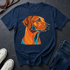  Rhodesian Ridgeback Pop Art t-shirt design featuring a vibrant flat-vector color-block portrait of a Rhodesian Ridgeback on a Comfort Colors tee