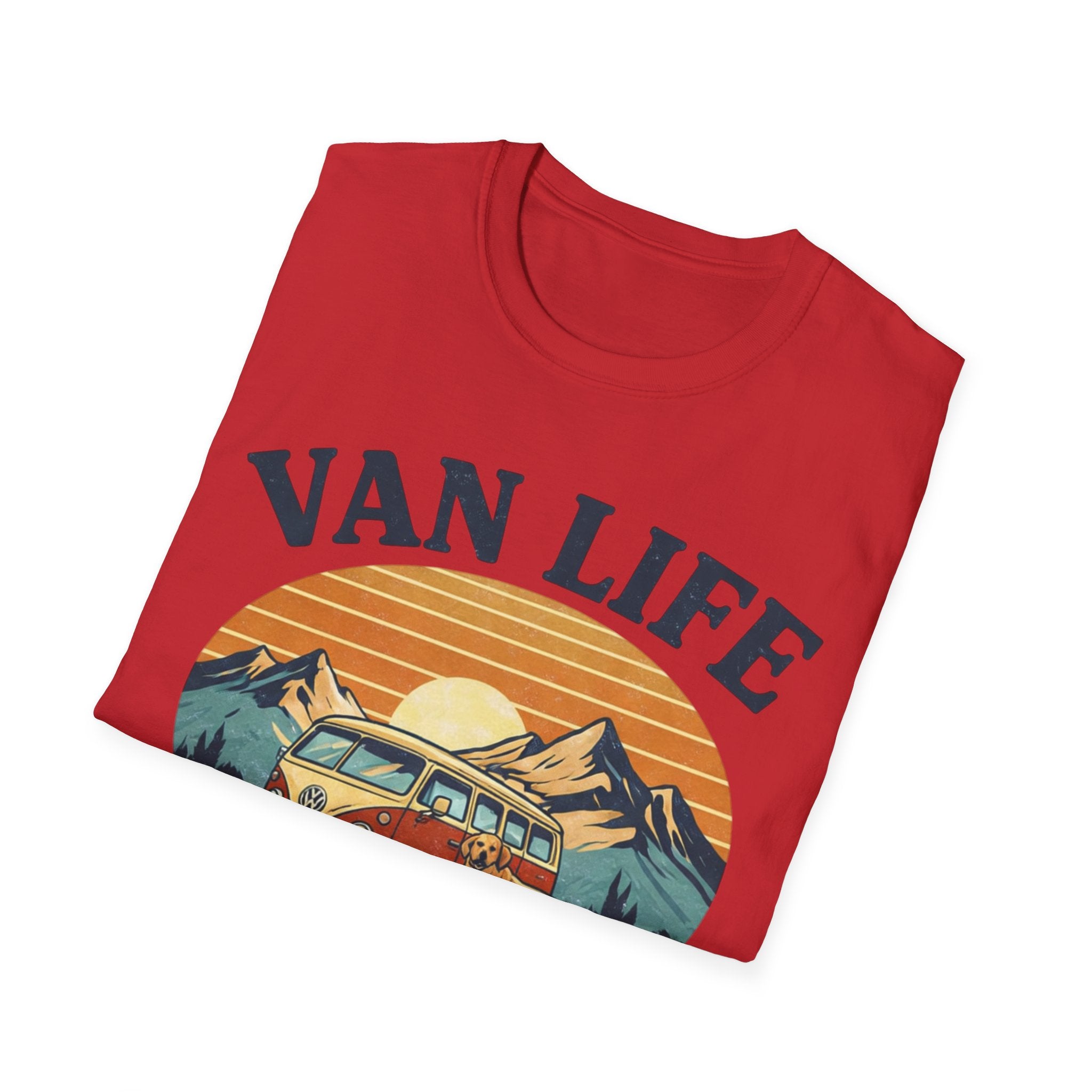 Van Life with Dog Life T-Shirt — Retro Camper & Mountain Dog Adventure Tee