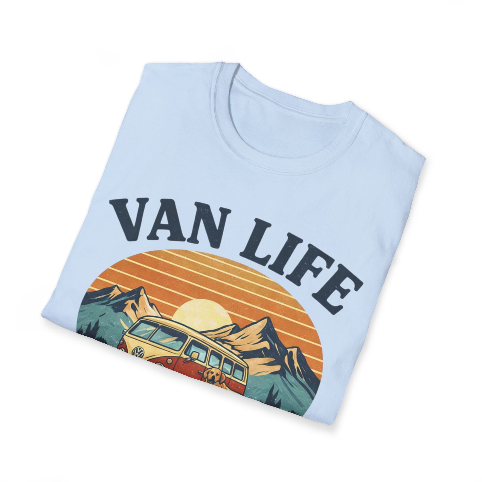 Van Life with Dog Life T-Shirt — Retro Camper & Mountain Dog Adventure Tee