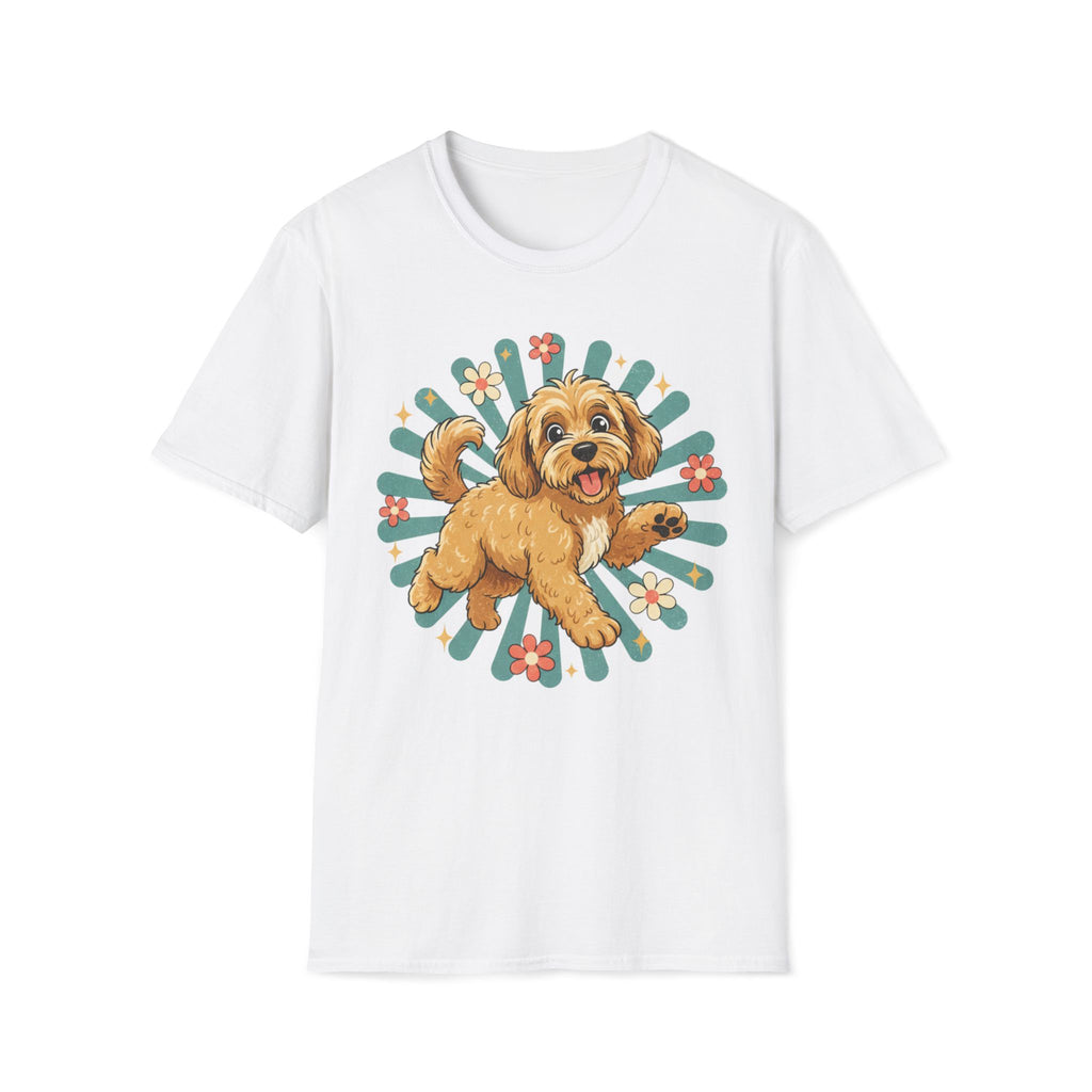Doodle Puppy Floral Retro Sunburst T-Shirt