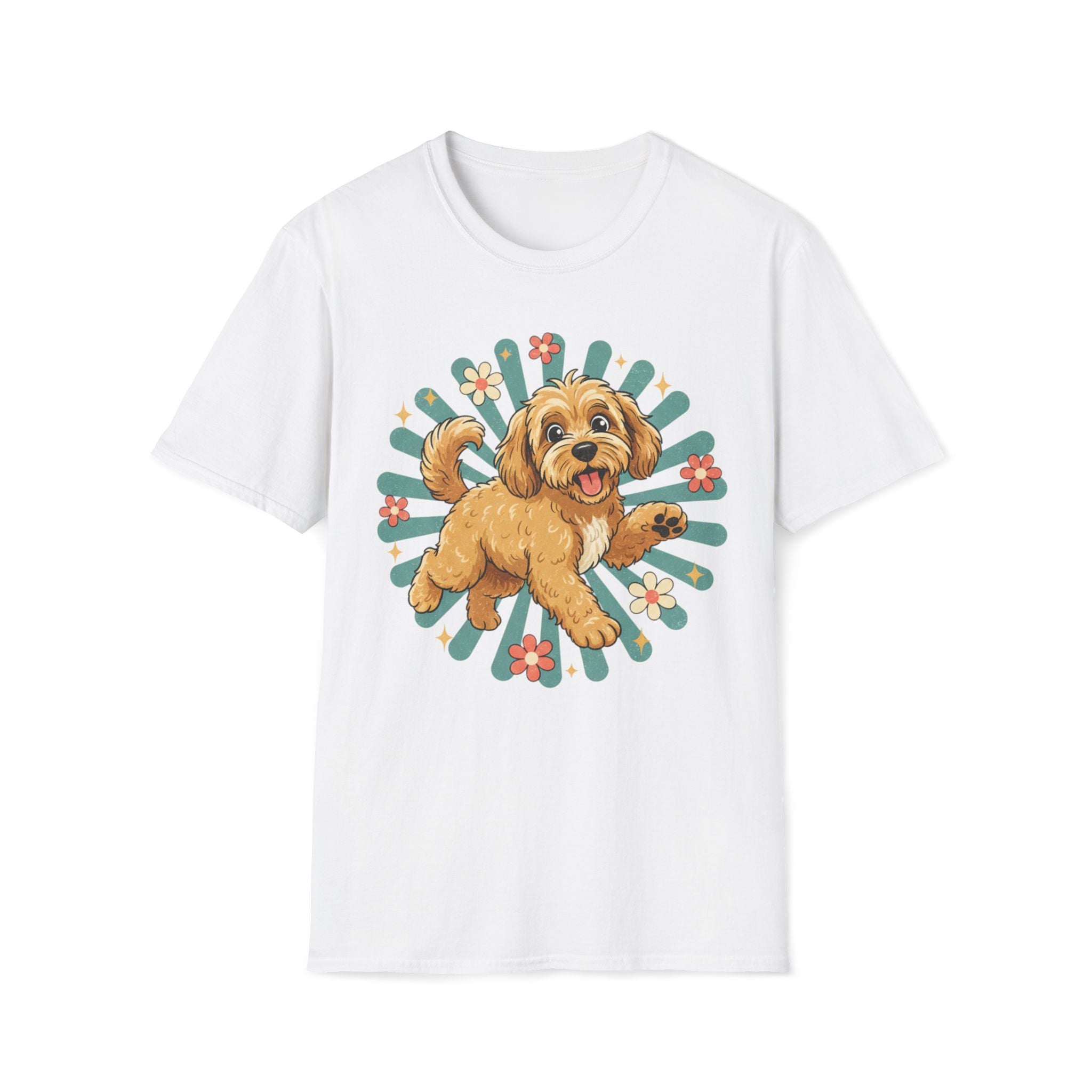 Doodle Puppy Floral Retro Sunburst T-Shirt