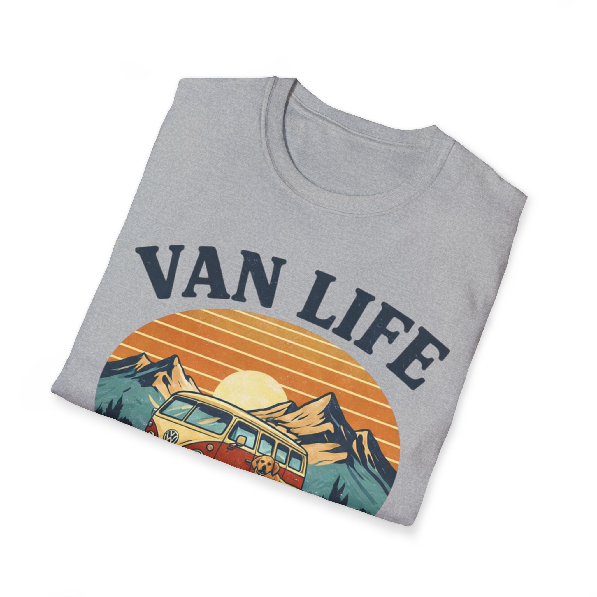 Van Life with Dog Life T-Shirt — Retro Camper & Mountain Dog Adventure Tee
