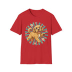 Doodle Puppy Floral Retro Sunburst T-Shirt