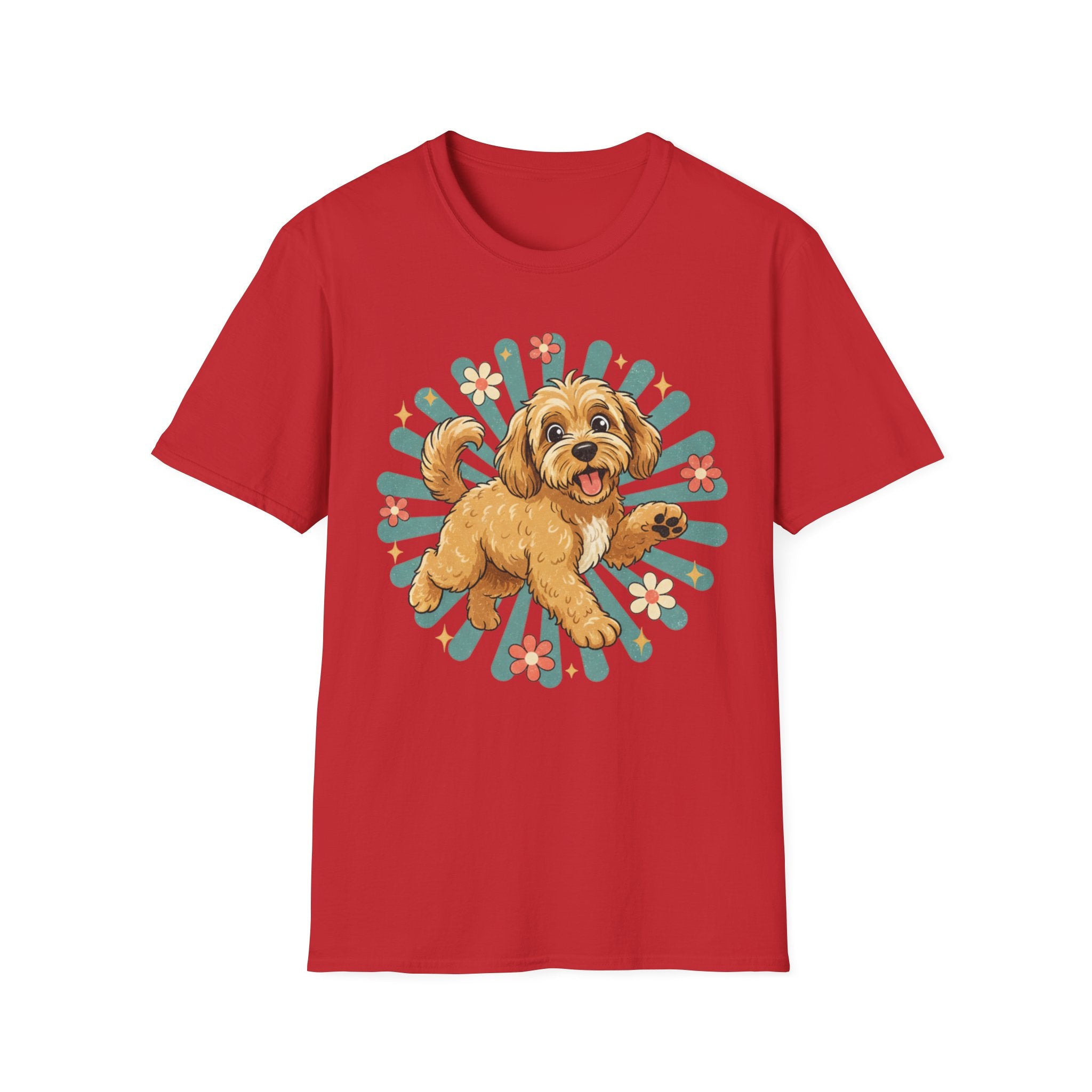 Doodle Puppy Floral Retro Sunburst T-Shirt