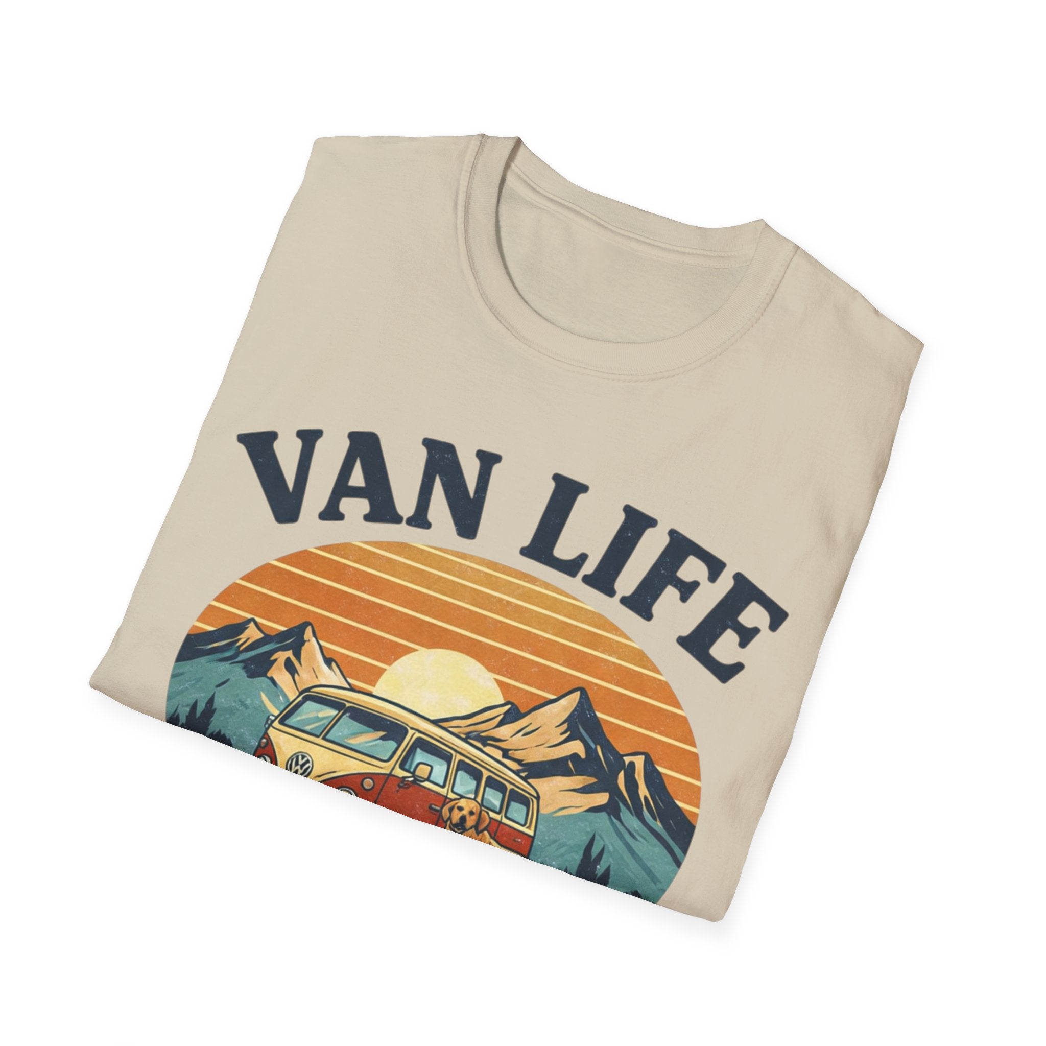 Van Life with Dog Life T-Shirt — Retro Camper & Mountain Dog Adventure Tee